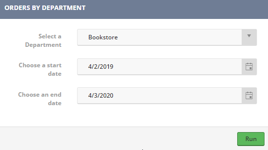 Orders by Department Parameters