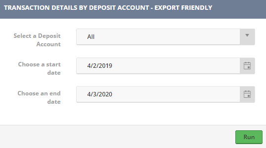 Transaction Details by Deposit Account Parameters