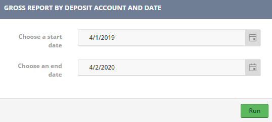 Gross Report by Deposit Account and Date Parameters