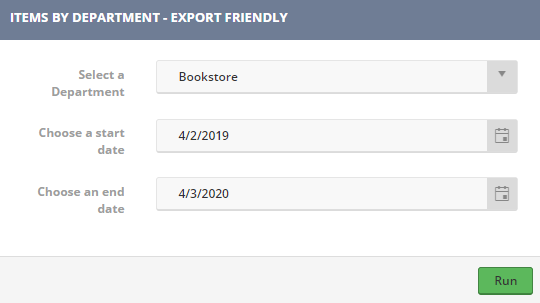 Items by Department Export Friendly Parameters